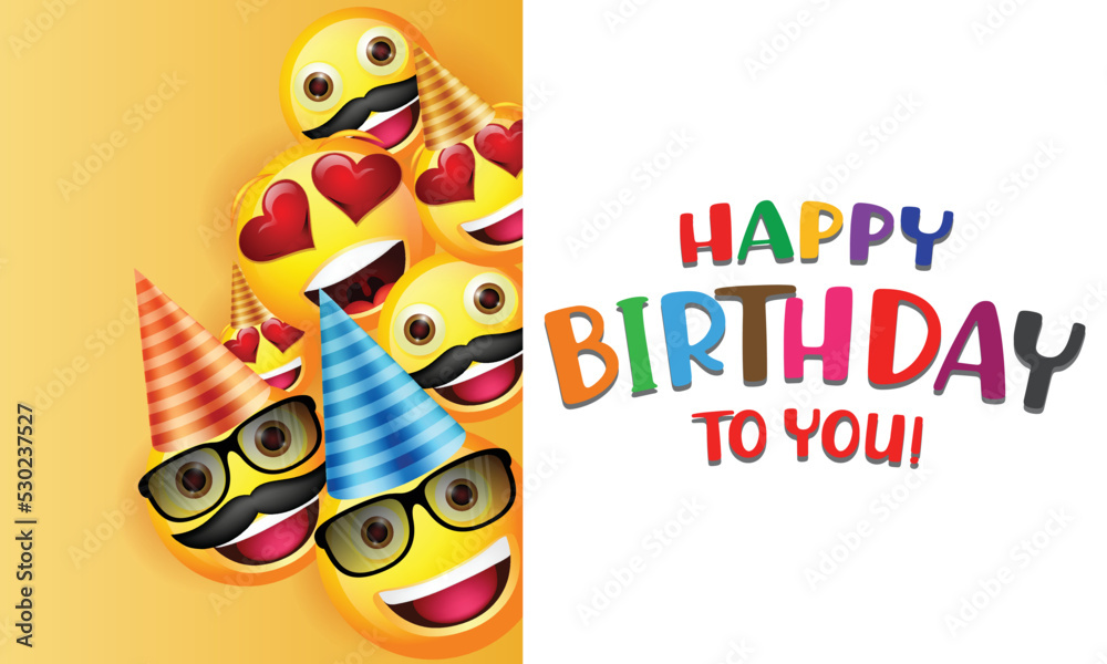 Obraz premium Happy birthday vector with smiley emoji background template