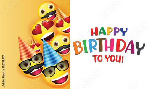Happy birthday vector with smiley emoji background template