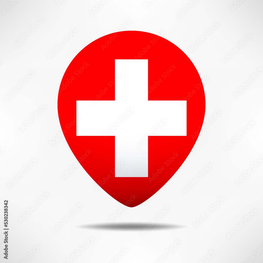 Switzerland map pointers flag with shadow. Pin flag Switzerland map pointers flag with shadow. Pin flag