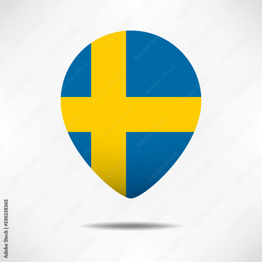 Sweden map pointers flag with shadow. Pin flag Sweden map pointers flag with shadow. Pin flag