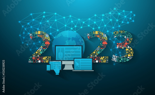 Business innovation technology 2021 new year set application icons digital marketing ideas concept, Vector illustration modern design layout template