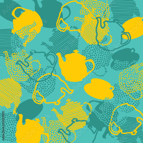 ティーカップとティーポットのイラスト背景