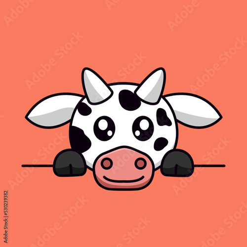 Premium illustration of cute cow and chibi animal