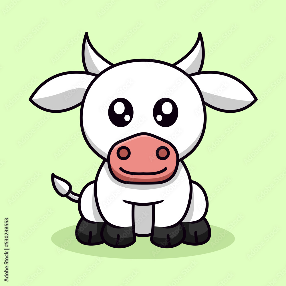 Premium illustration of cute cow and chibi animal Premium illustration of cute cow and chibi animal