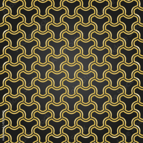 Seamless ornament. Modern black and golden background. Geometric modern golden pattern