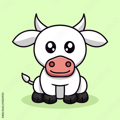 Premium illustration of cute cow and chibi animal