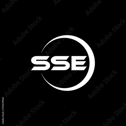 SSE letter logo design with black background in illustrator, cube logo, vector logo, modern alphabet font overlap style. calligraphy designs for logo, Poster, Invitation, etc. photo