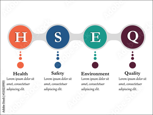 HSEQ Acronym - Health, Safety, Environment, Quality with icons in an Infographic template