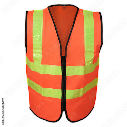 A glowing orange safety vest is used when working to avoid work accidents photo