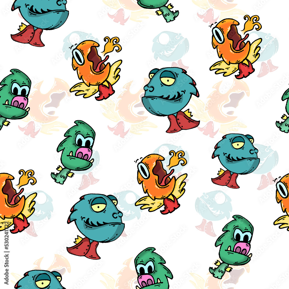 Cute Dragons Clipart Pattern