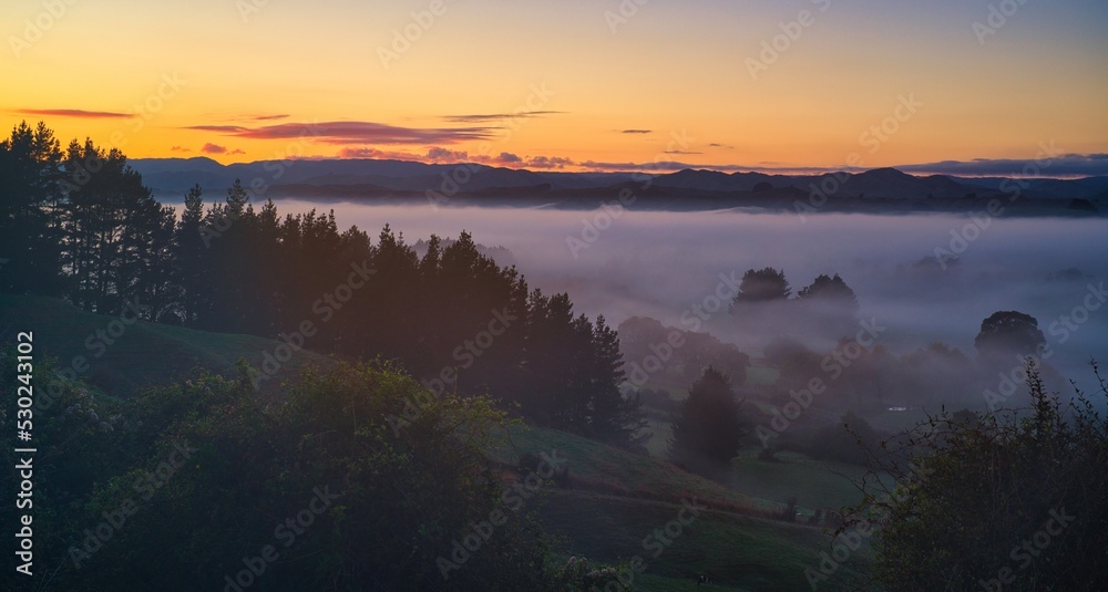 Sunrise over the Mangainatoka Valley, New Zealand