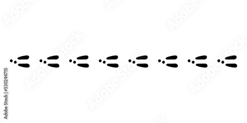 Rabbit or hare footprint trail line. Bunny foot prints on snow. Rabbit paw steps. Hare steps track. Vector illustration isolated on white background in flat style.