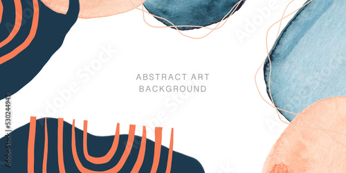 Abstract watercolor art background template. Design with doodles and various uneven shapes. Hand drawn. Space for text. Suitable for invitation, banner, brochure, postcard, flyer. photo