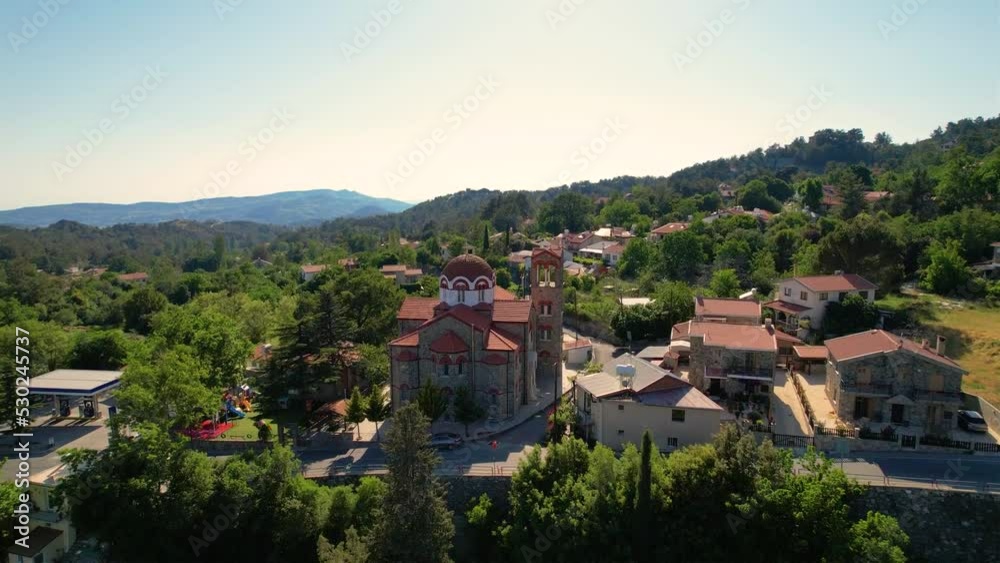 Aerial of Troodos Mountains Cyrpus with orthodox church Aerial of Troodos Mountains Cyrpus with orthodox church