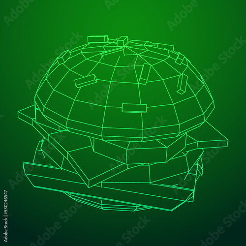 Hamburger or cheeseburger wireframe low poly mesh
