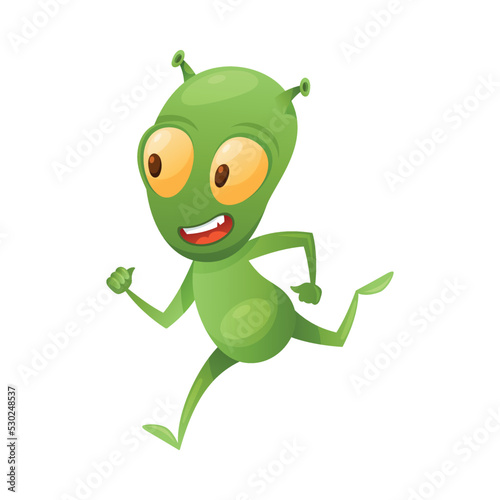 Funny Green Alien Character with Big Eyes and Small Antenna on Head Running Ahead Vector Illustration
