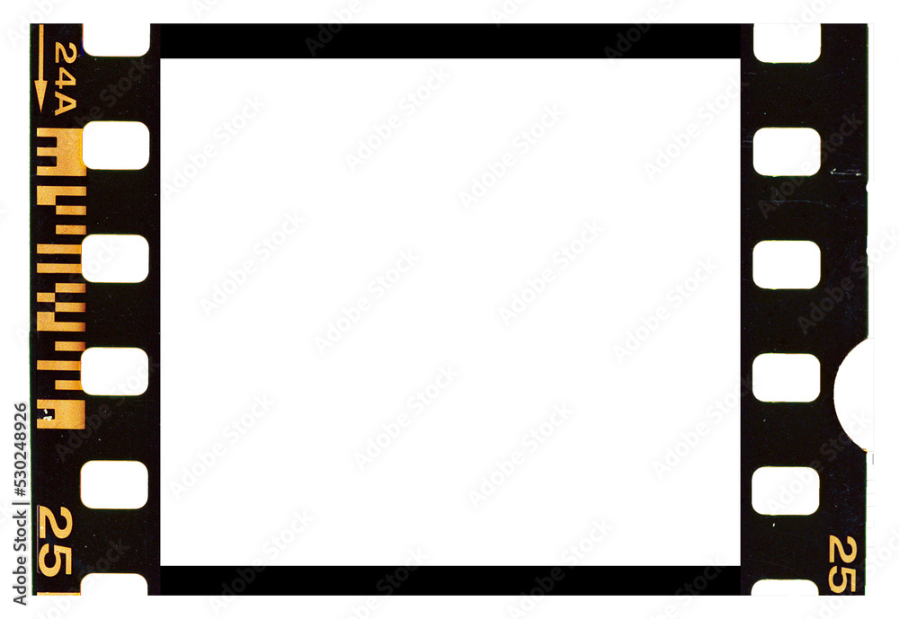 Foto Stock 35mm film strip frame, isolated PNG with number and scale from  an old 35mm color film