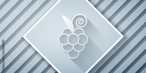 Paper cut Grape fruit icon isolated on grey background. Paper art style. Vector