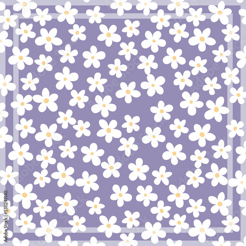 Print for kerchief, bandana, scarf, handkerchief, shawl, neck scarf. Squared pattern with ornament for fabric, textile, silk products. Paisley vector with abstract flowers. Floral folk tracery
