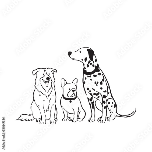 Dog pose hand drawn doodle ink collection