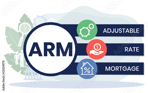 ARM - Adjustable Rate Mortgage. business concept background. vector illustration concept with keywords and icons. lettering illustration with icons for web banner, flyer, landing page, presentation