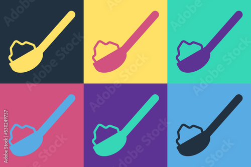 Pop art Spoon with sugar icon isolated on color background. Teaspoon for tea or coffee. Vector