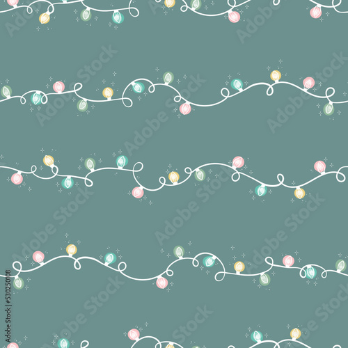 Cute hand drawn Christmas lights seamless pattern, lovely background, great for textiles, wrapping, wallpapers - vector design