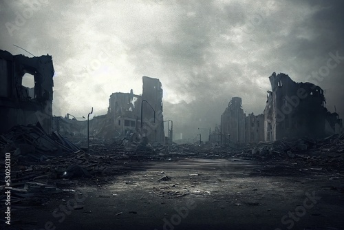 Stampa su tela A post-apocalyptic ruined city