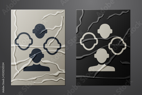 White Schizophrenia icon isolated on crumpled paper background. Paper art style. Vector