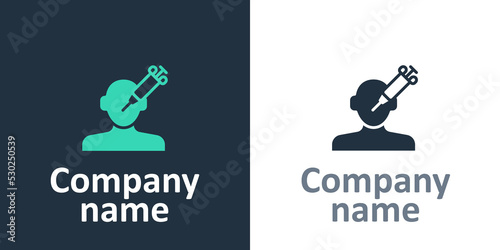 Logotype Addiction to the drug icon isolated on white background. Heroin, narcotic, addiction, illegal. Sick junkie with a syringe and medical pills. Logo design template element. Vector