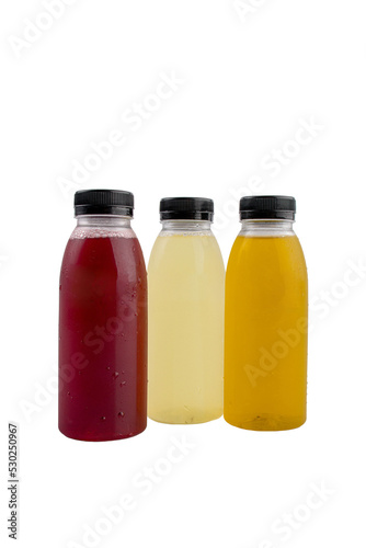fruit juice plastic cold bottles of water isolated on transparent background
