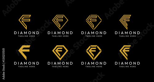 Set of F letter diamond monogram logo design bundles. The perfect logo to use for jewelry companies, mining industries and the like