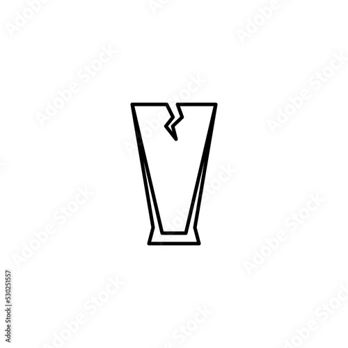 cracked pilsner or beer glass icon on white background. simple, line, silhouette and clean style. black and white. suitable for symbol, sign, icon or logo