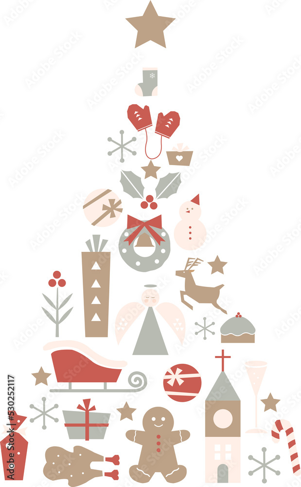 Fototapeta premium クリスマスモチーフのイラストでクリスマスツリーをイメージしたイラスト ポスターやポストカードに