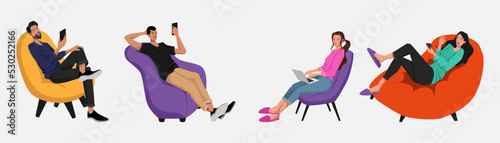 people are relaxing in their seats. call and use the phone