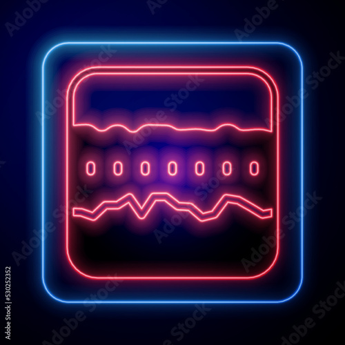 Glowing neon Soil ground layers icon isolated on black background. Vector