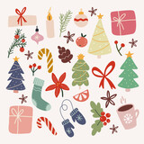 Set of hand draw Christmas and New year elements,winter and holiday vector collection.