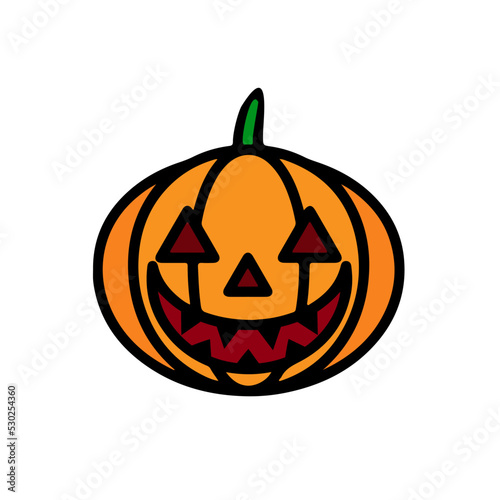 Vector Halloween symbol, scary pumpkin face with evil smile. Jack o lantern icon.