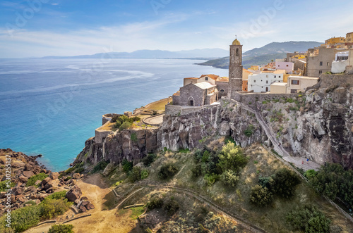 View over Castelsardo with church, Sardinia, Italy