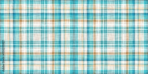 Teal rustic coastal beach house border check fabric tile. Seamless sailor flannel edging trim textile. Gingham rustic banner ribbon endless tape.