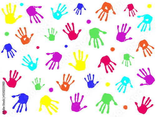 Friendship vector background, handprints. Vector banner teamwork, hand prints. Solidarity concept, background for your web site design, app, UI. EPS10.