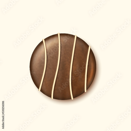 Glazed chocolate cookie. Crumble tasty biscuit with cocoa. Yummy homemade cake