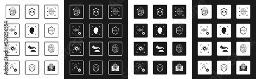 Set Fingerprint, Face recognition, Voice, Shield voice, eye scan, and Rejection icon. Vector