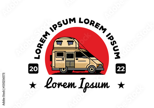 Big van with roof box tent illustration badge