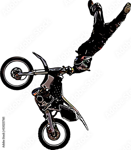 Color vector image of motorcyclist performing an extreme jump trick