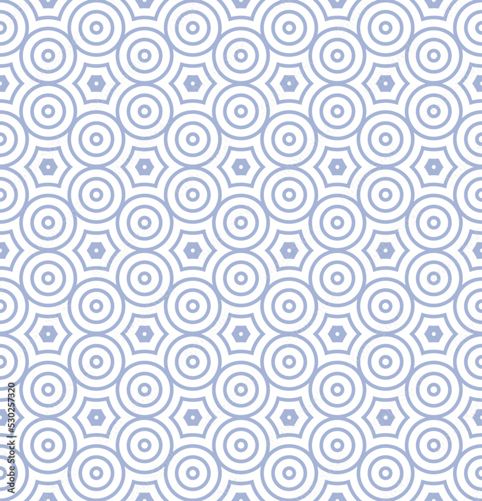 Seamless Geometric Circles and Hexagons Pattern. Blue and White Texture. Seamless Geometric Circles and Hexagons Pattern. Blue and White Texture.