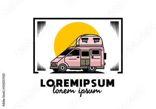 Big van with roof box tent illustration badge