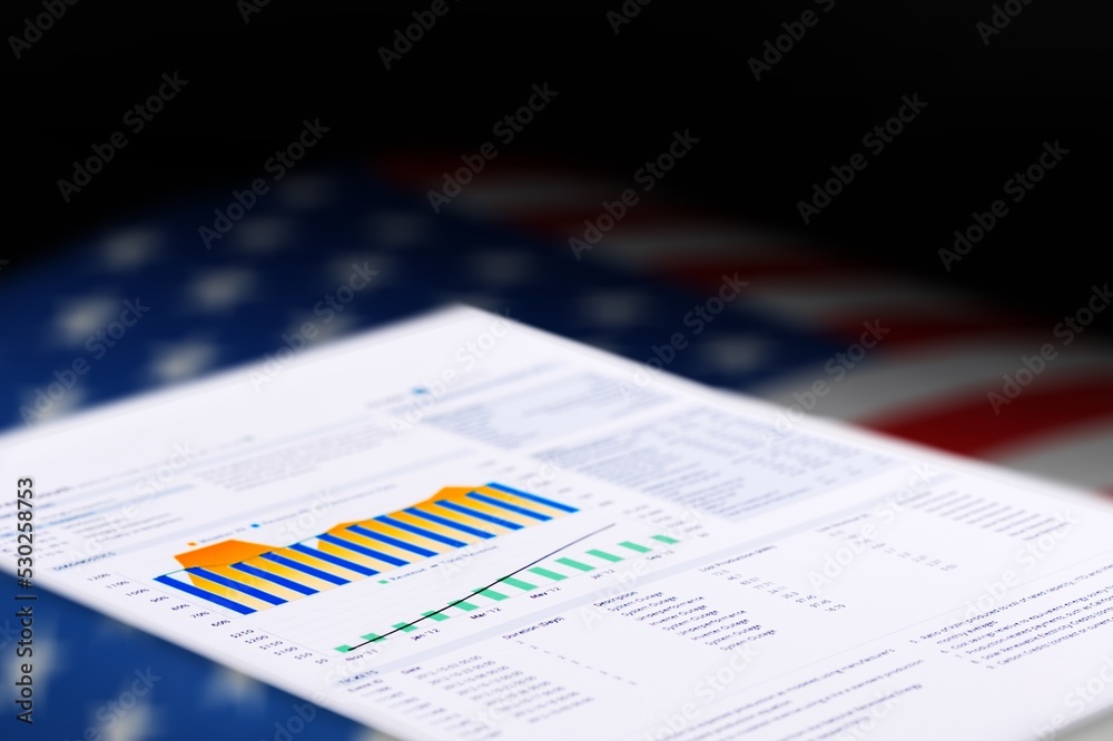 Blank business Papers and US flag background. Blank business Papers and US flag background.