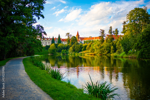 View of Pruhonice castle from the pond in a castle park, Czech Republic  © dtatiana