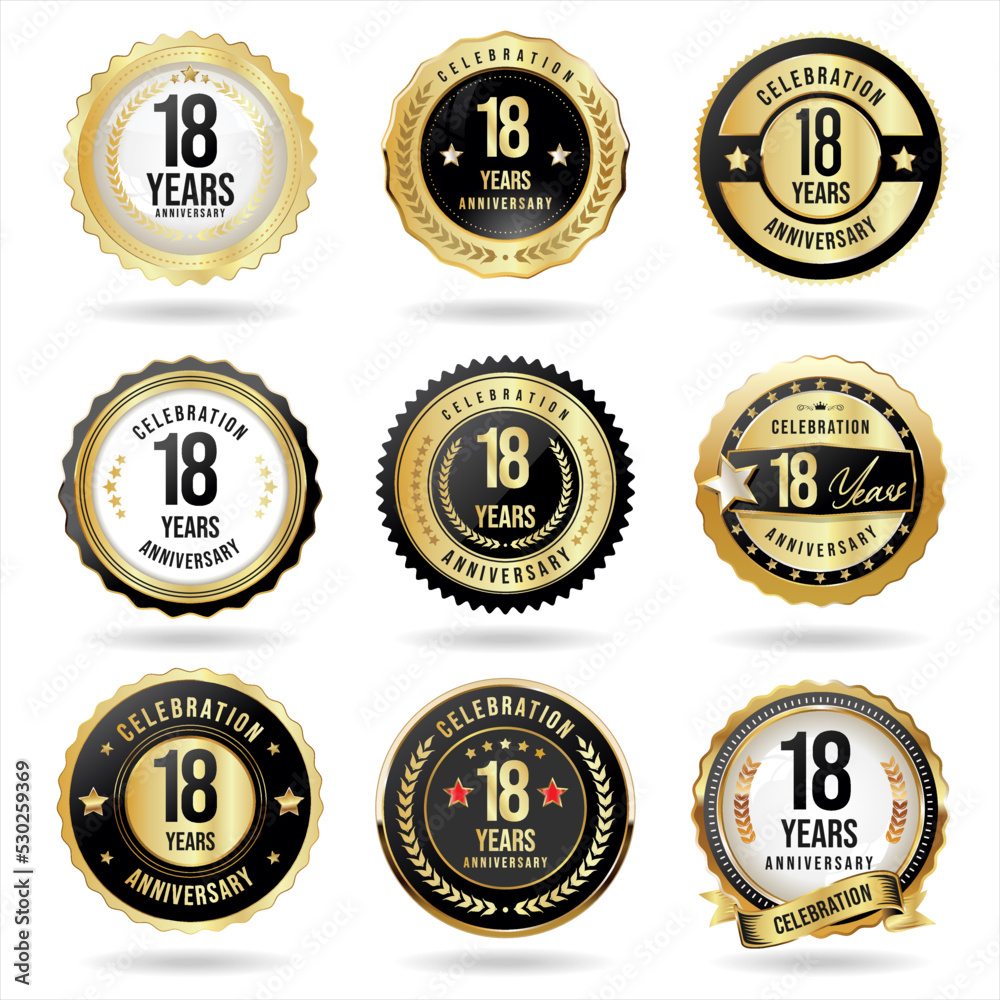 Collection of golden anniversary badge and labels vector illustration 
